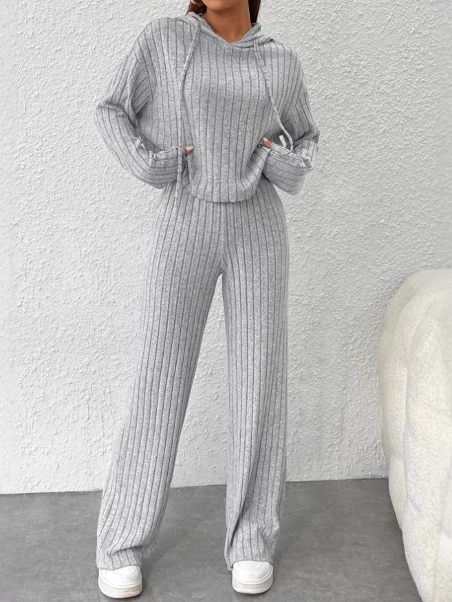 Damen Unifarben Geprägt Zweiteiliges Set Täglich Langarm Lässig Frühling/Herbst Bluse mit Hose Matching Set
