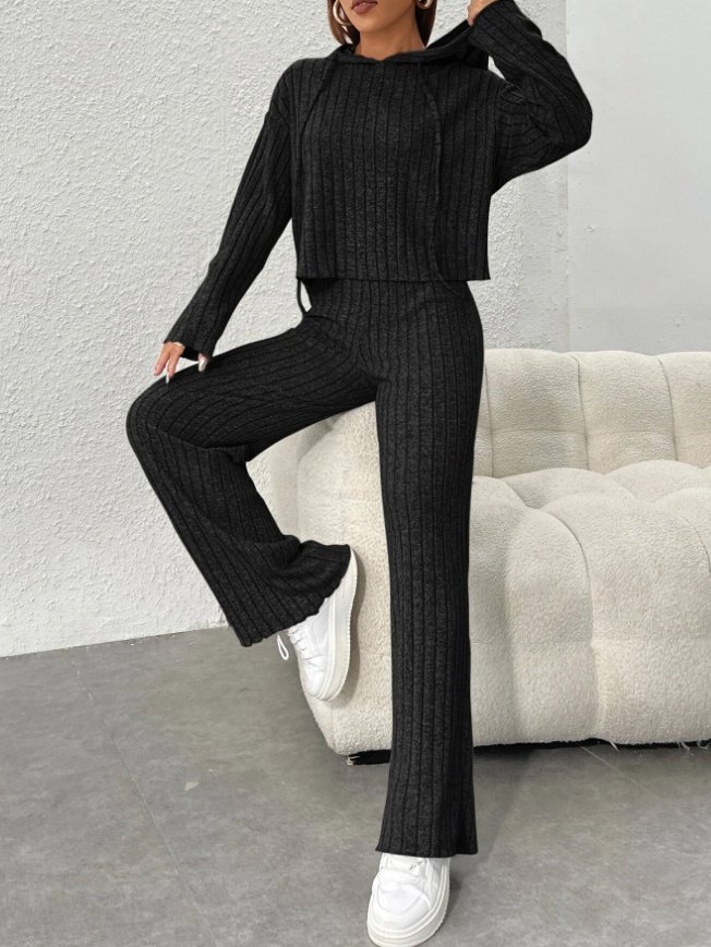 Damen Unifarben Geprägt Zweiteiliges Set Täglich Langarm Lässig Frühling/Herbst Bluse mit Hose Matching Set