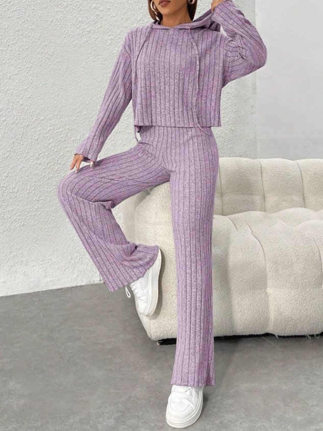 Damen Unifarben Geprägt Zweiteiliges Set Täglich Langarm Lässig Frühling/Herbst Bluse mit Hose Matching Set