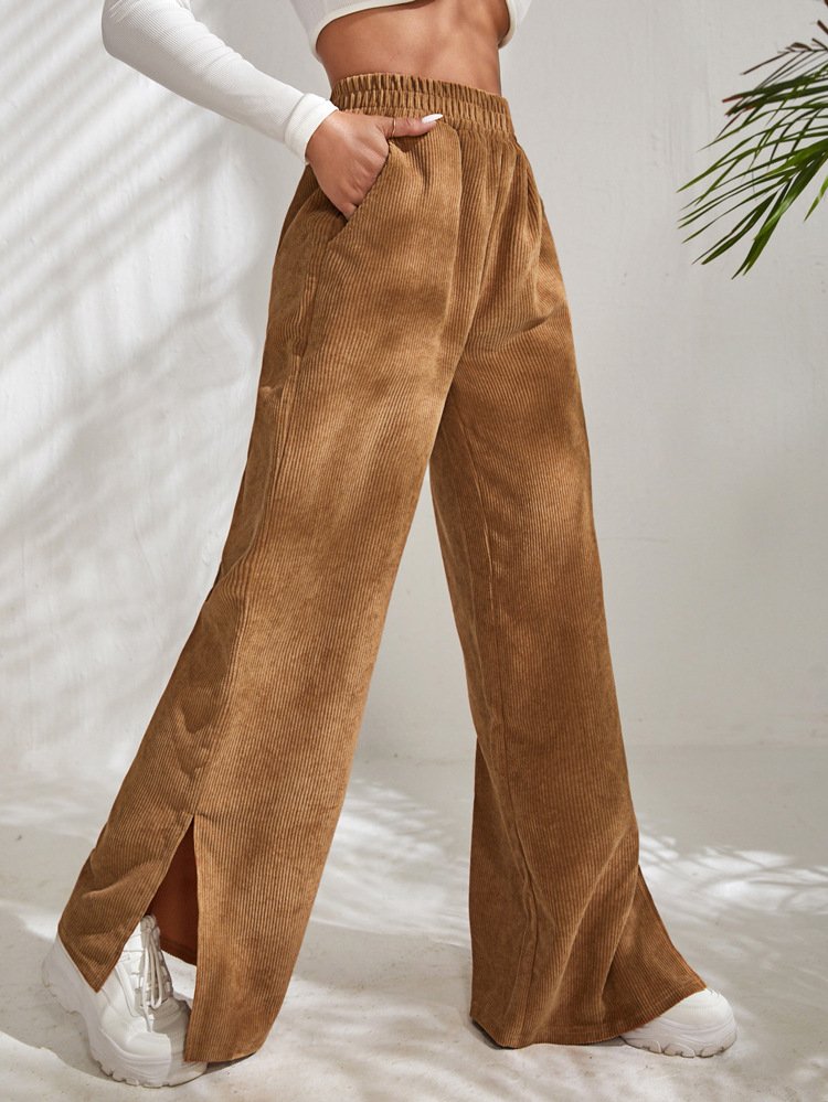 Damen Unifarben Lang Elastische Taille Hose Lässig Frühling/Herbst Hose