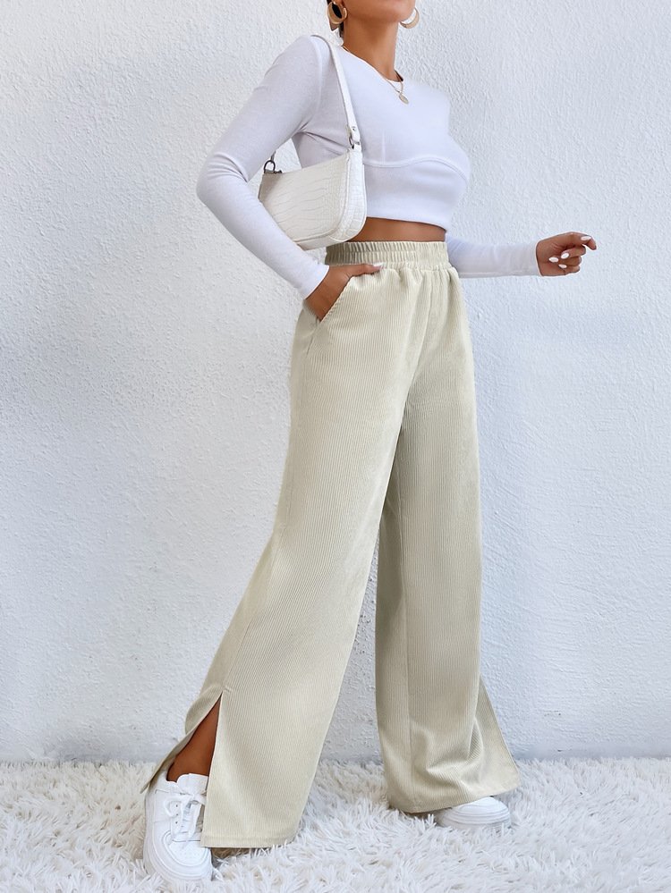 Damen Unifarben Lang Elastische Taille Hose Lässig Frühling/Herbst Hose