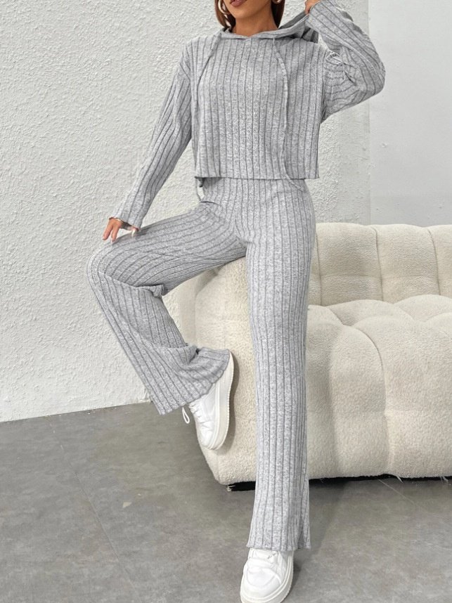 Damen Unifarben Geprägt Zweiteiliges Set Täglich Langarm Lässig Frühling/Herbst Bluse mit Hose Matching Set