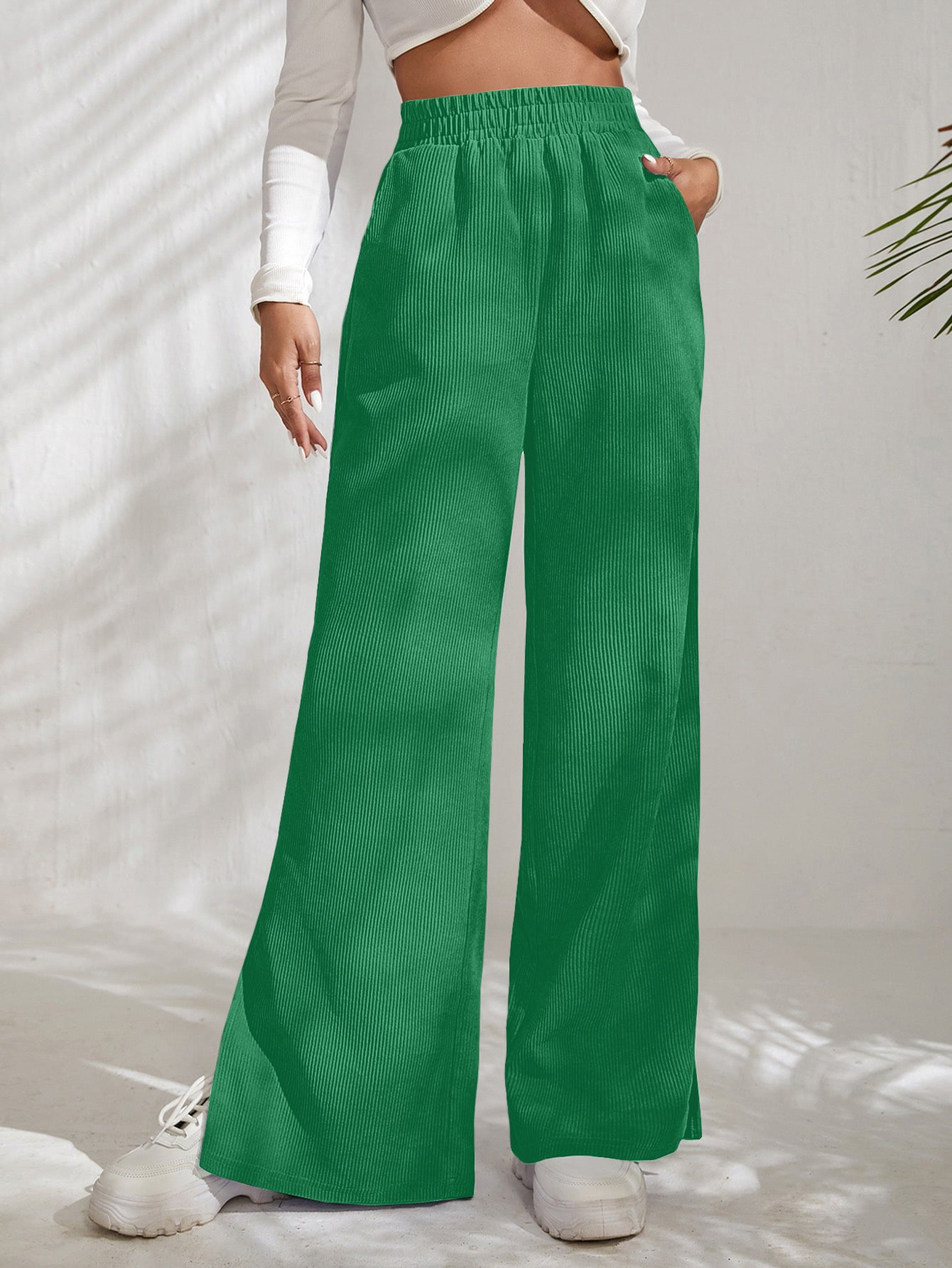 Damen Unifarben Lang Elastische Taille Hose Lässig Frühling/Herbst Hose