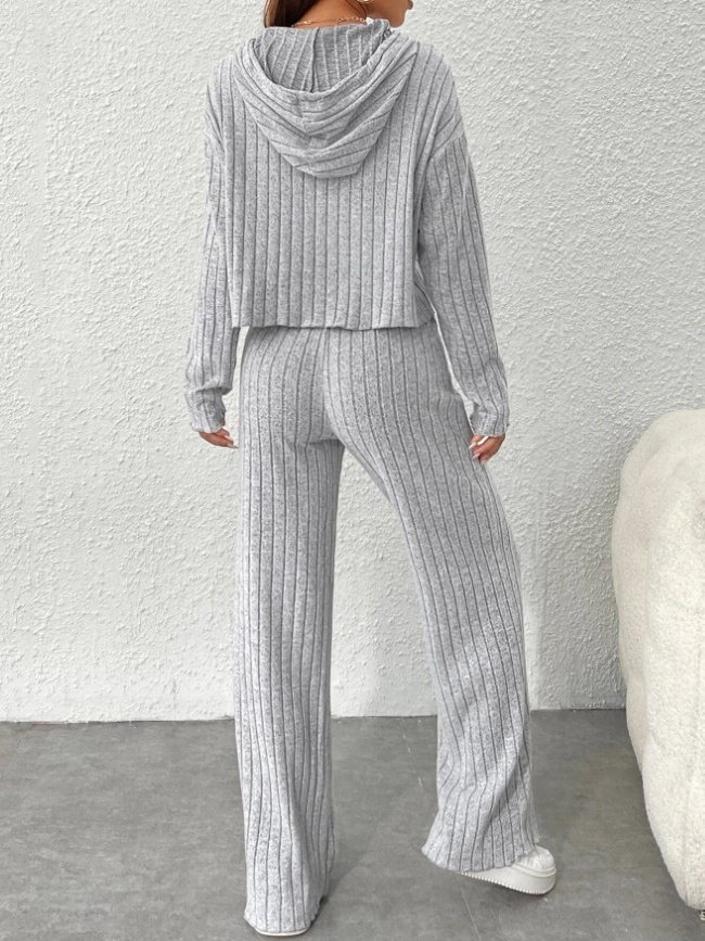 Damen Unifarben Geprägt Zweiteiliges Set Täglich Langarm Lässig Frühling/Herbst Bluse mit Hose Matching Set
