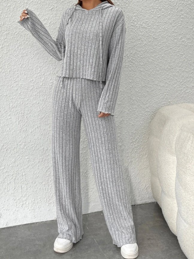 Damen Unifarben Geprägt Zweiteiliges Set Täglich Langarm Lässig Frühling/Herbst Bluse mit Hose Matching Set