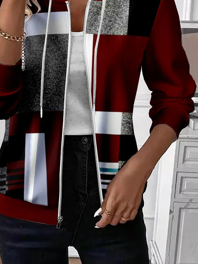 Damen Frühling/Herbst Oberbekleidung Lässig Print Abstrakt Langarm Kapuze Jacke