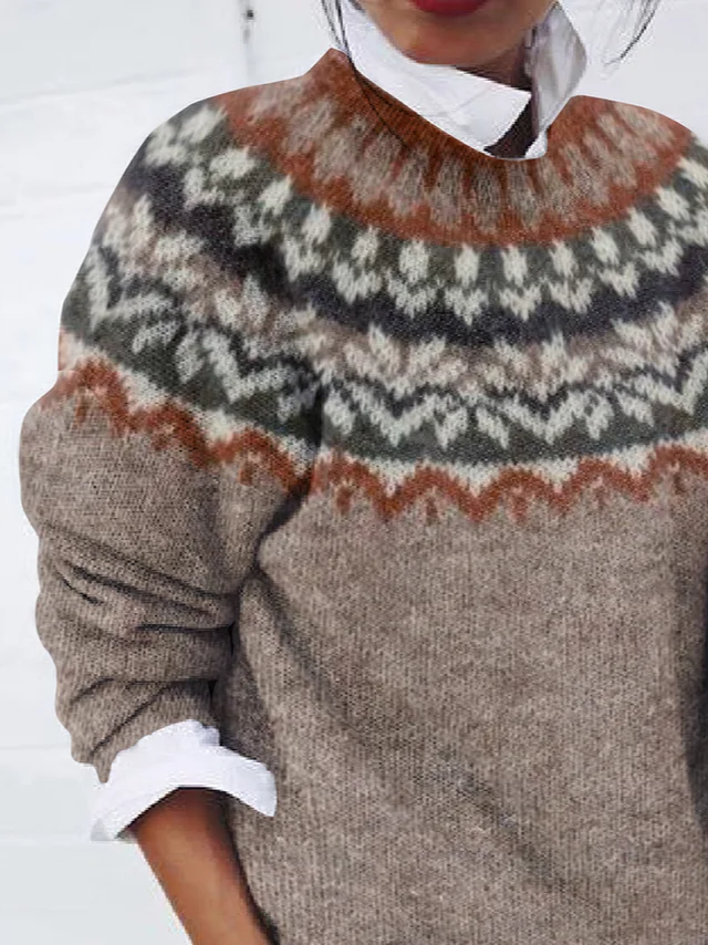 Damen Abstrakt Print Frühling/Herbst Lässig Langarm Rundhals Pullover