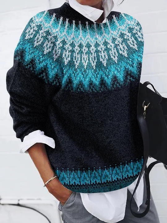 Damen Abstrakt Print Frühling/Herbst Lässig Langarm Rundhals Pullover