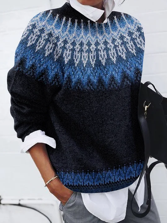Damen Abstrakt Print Frühling/Herbst Lässig Langarm Rundhals Pullover