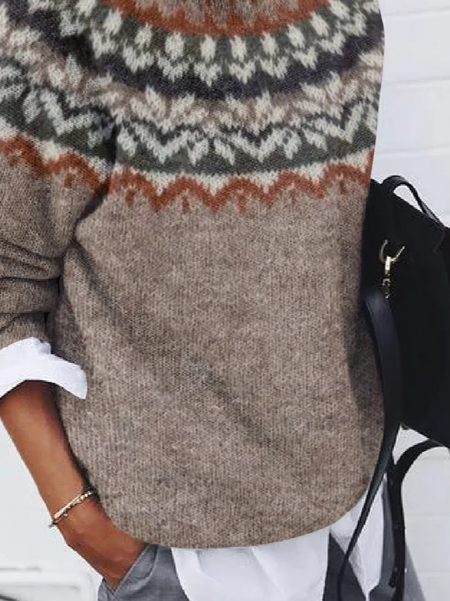 Damen Abstrakt Print Frühling/Herbst Lässig Langarm Rundhals Pullover