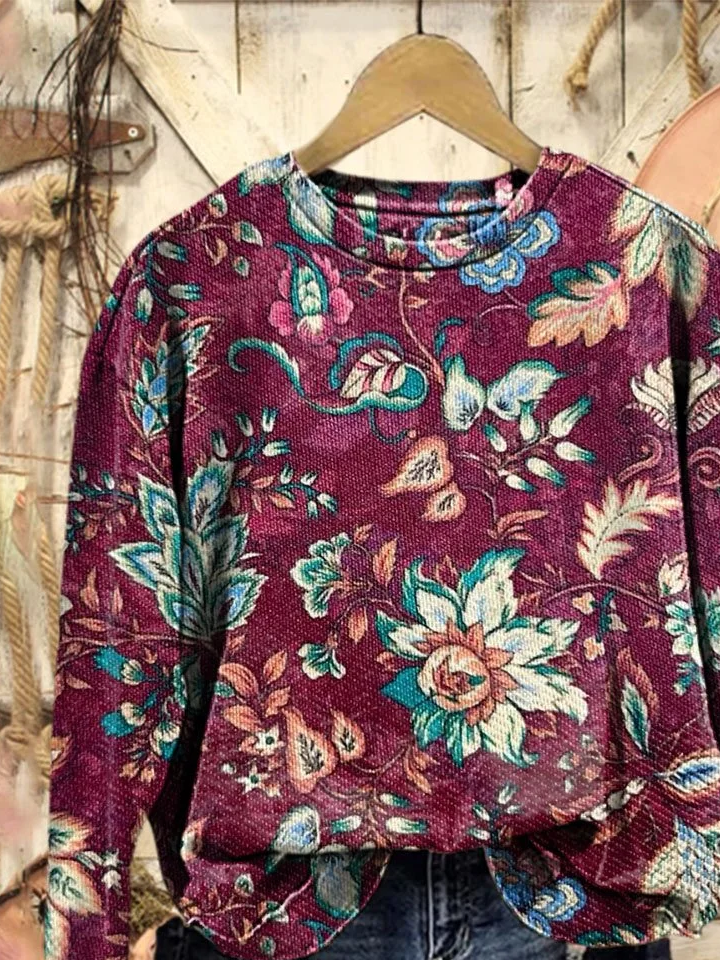 Damen Geblümt Rundhals Print Lässig Frühling/Herbst Langarm Sweatshirt