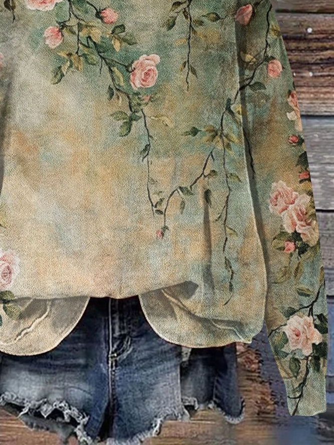 Damen Geblümt Rundhals Print Lässig Frühling/Herbst Langarm Sweatshirt