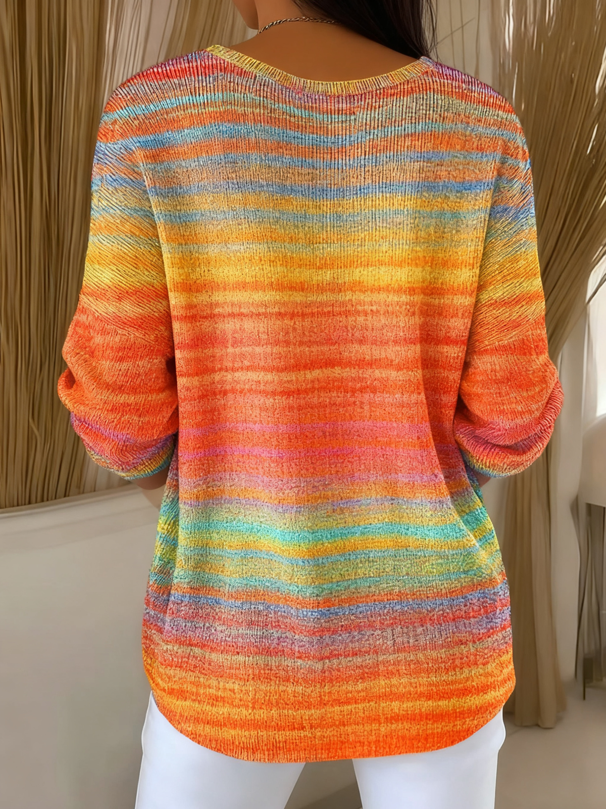 Damen Farbverlauf Frühling/Herbst Lässig Langarm V-Ausschnitt Baumwolle Pullover