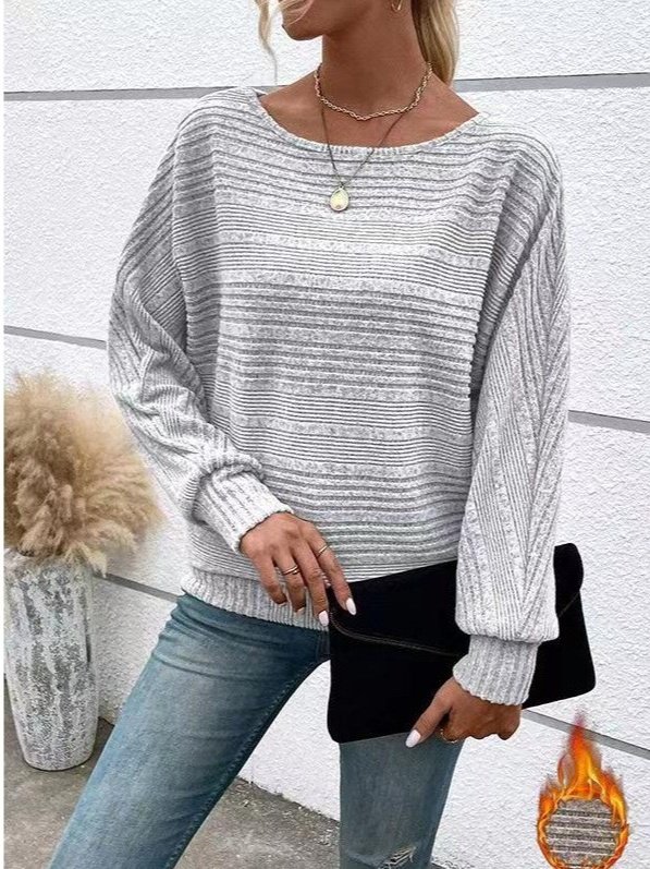 Damen Unifarben Langarm T-Shirts T-Shirt Rundhals Jacquard Retro Frühling/Herbst Oberteile