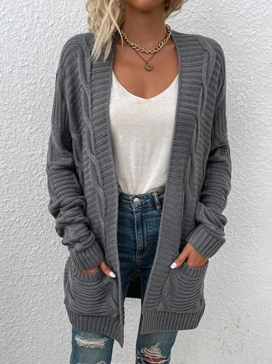 Damen Unifarben Frühling/Herbst Aufdecken Retro Nahtverarbeitung Leicht Strickjacke