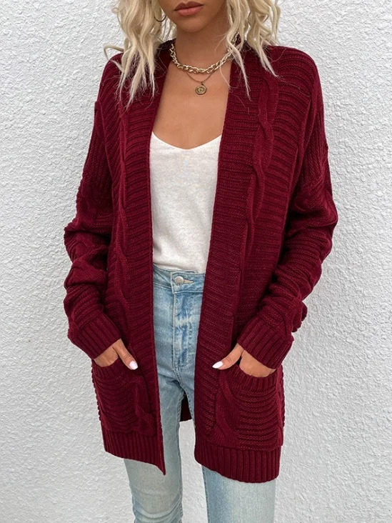 Damen Unifarben Frühling/Herbst Aufdecken Retro Nahtverarbeitung Leicht Strickjacke