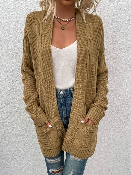 Damen Unifarben Frühling/Herbst Aufdecken Retro Nahtverarbeitung Leicht Strickjacke