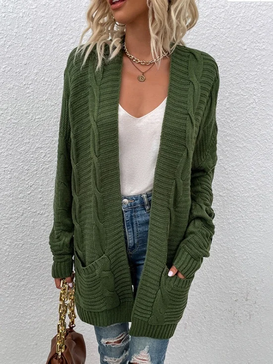 Damen Unifarben Frühling/Herbst Aufdecken Retro Nahtverarbeitung Leicht Strickjacke