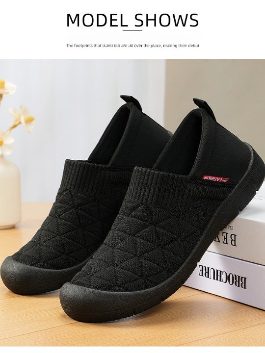 Alle Jahreszeiten Textil Unifarben Flach Flyknit Slip-On Bequem Flach Schuhe für Mütter Mit Weich Sohlen