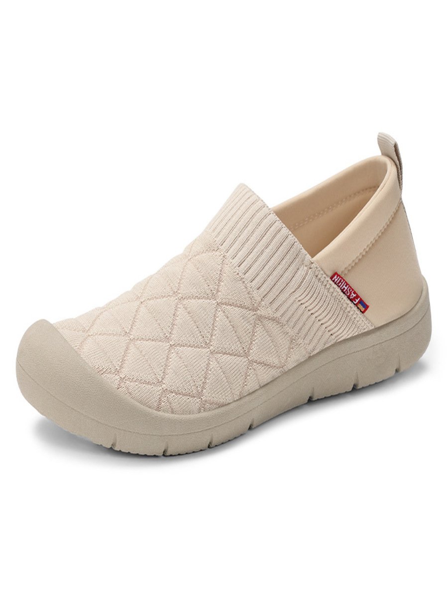 Alle Jahreszeiten Textil Unifarben Flach Flyknit Slip-On Bequem Flach Schuhe für Mütter Mit Weich Sohlen