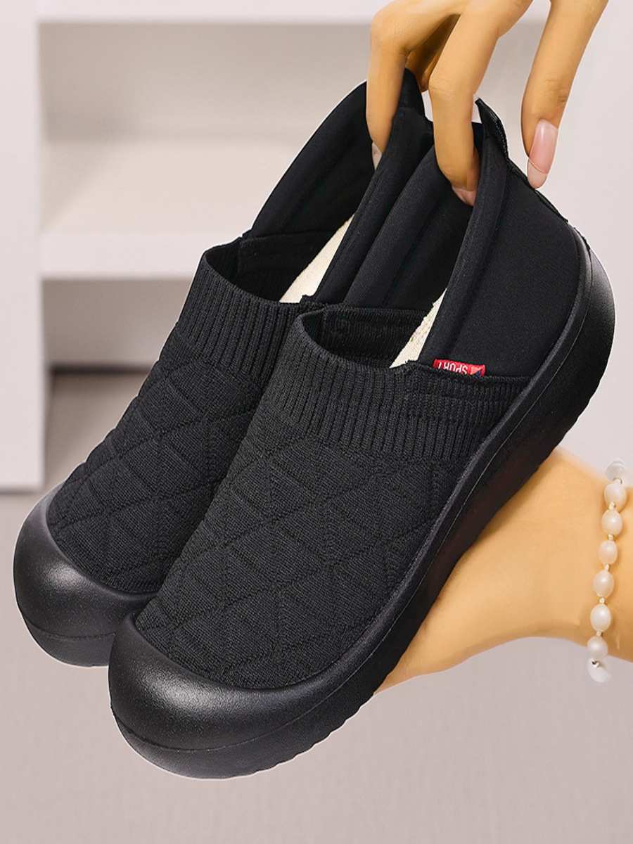Alle Jahreszeiten Textil Unifarben Flach Flyknit Slip-On Bequem Flach Schuhe für Mütter Mit Weich Sohlen