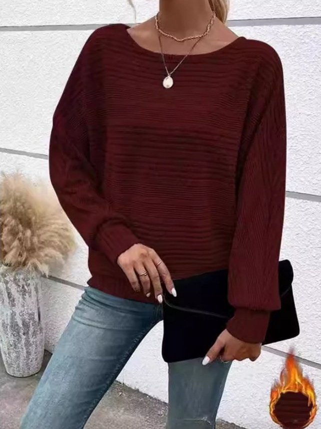 Damen Unifarben Langarm T-Shirts T-Shirt Rundhals Jacquard Retro Frühling/Herbst Oberteile