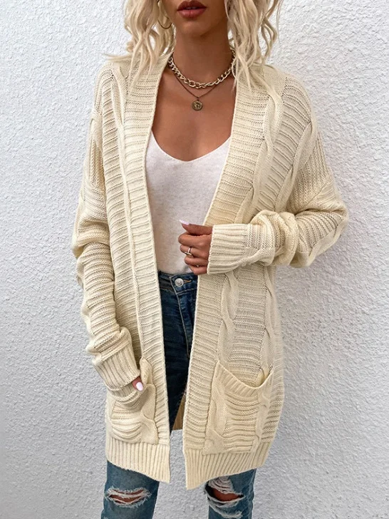 Damen Unifarben Frühling/Herbst Aufdecken Retro Nahtverarbeitung Leicht Strickjacke