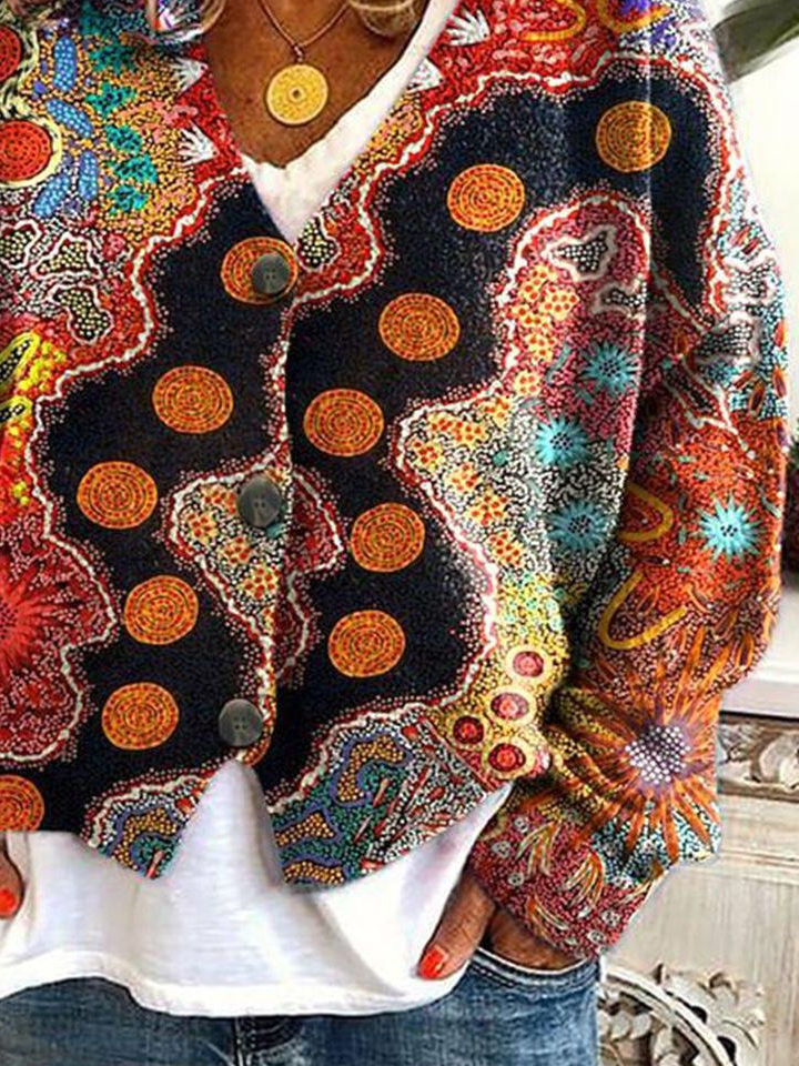 Damen Abstrakt Print Langarm V-Ausschnitt Lässig Frühling/Herbst Strickjacke Oberbekleidung