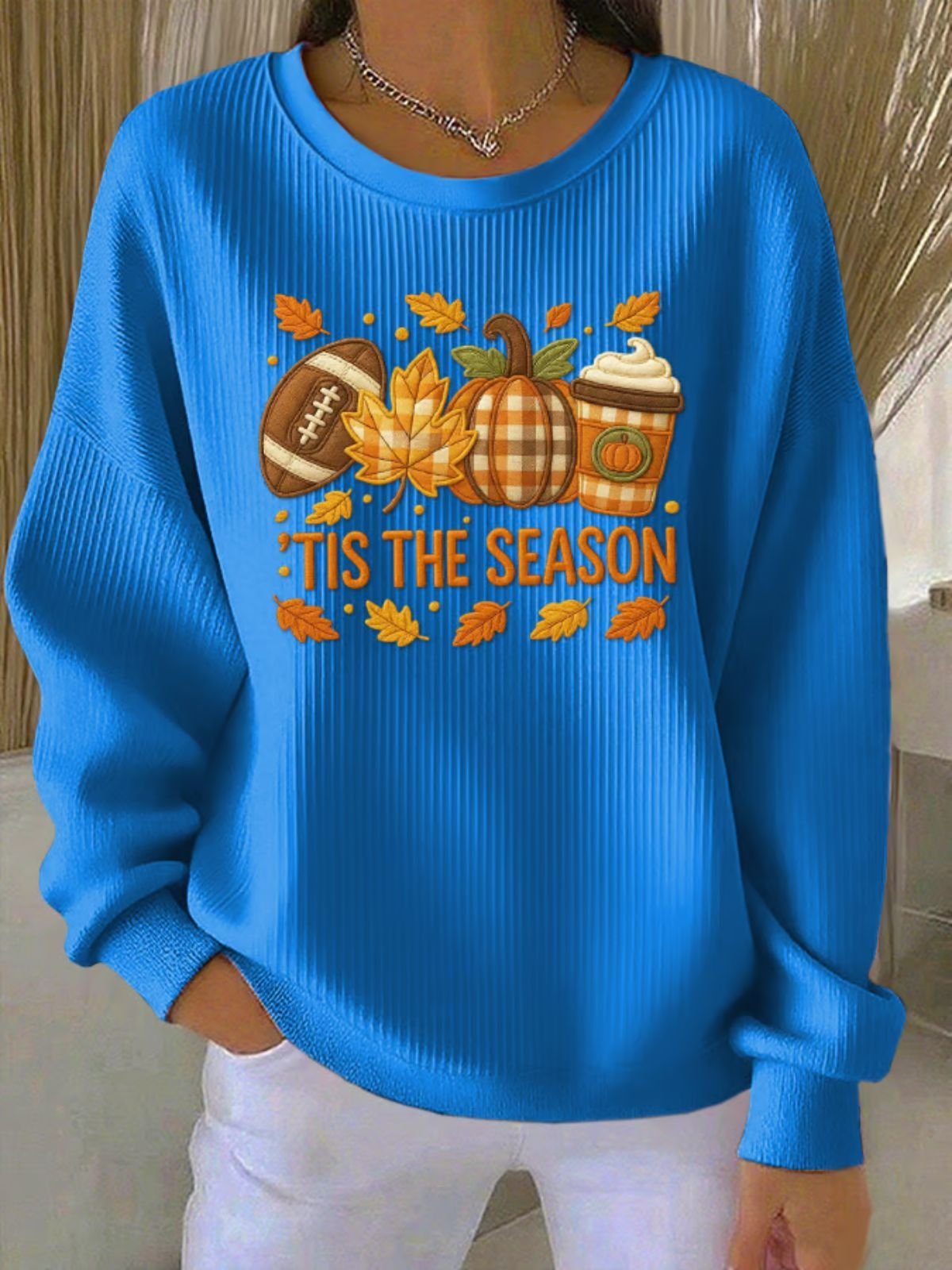 Damen Ahornblatt Rundhals Lässig Frühling/Herbst Langarm Sweatshirt