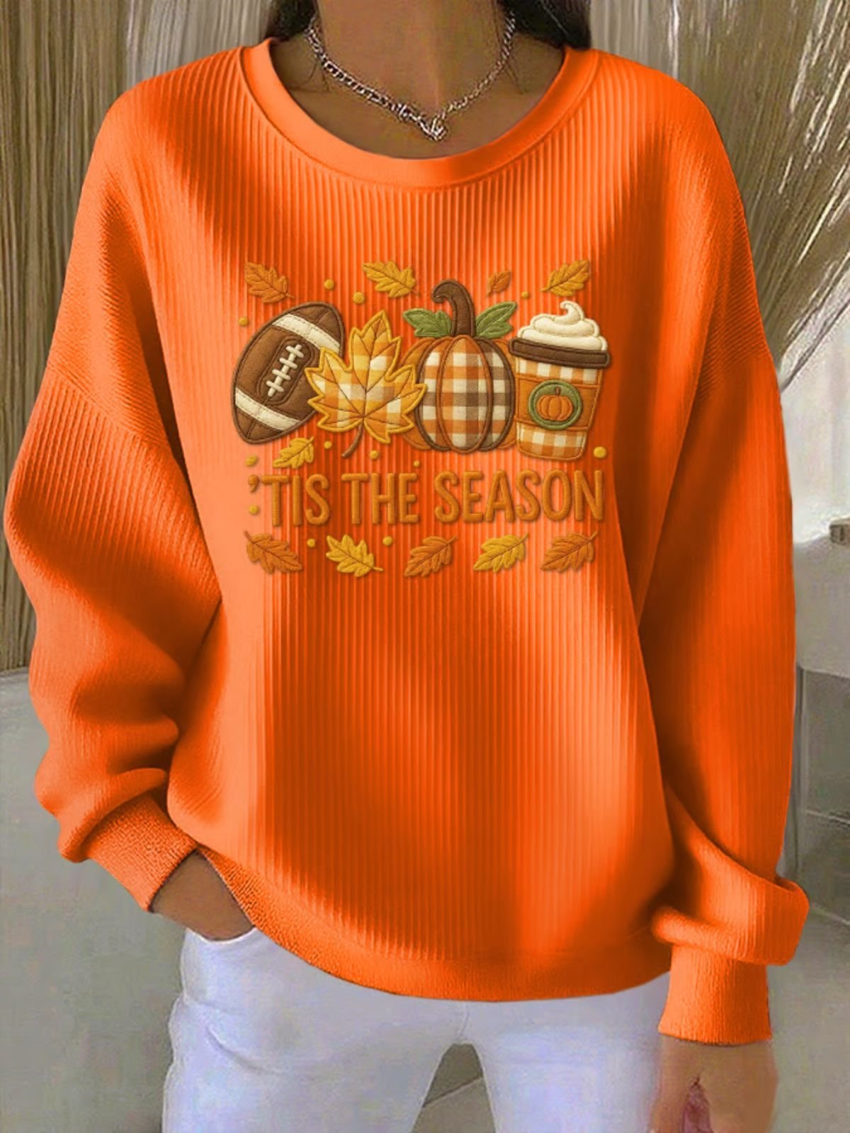 Damen Ahornblatt Rundhals Lässig Frühling/Herbst Langarm Sweatshirt