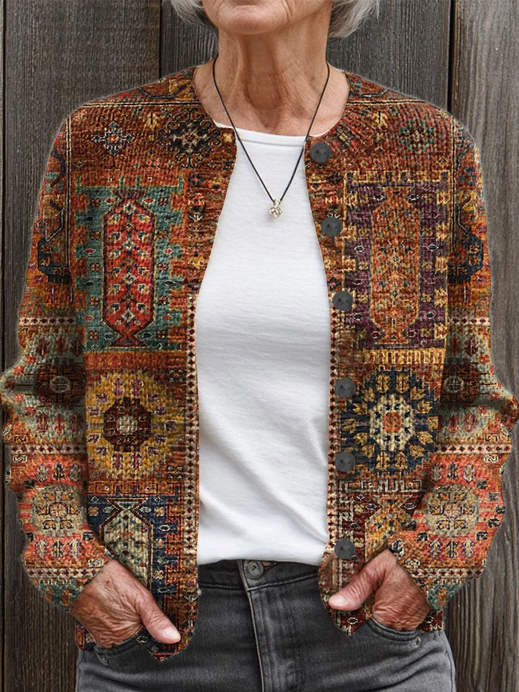 Damen Abstrakt Print Langarm Rundhals Retro Frühling/Herbst Strickjacke Oberbekleidung
