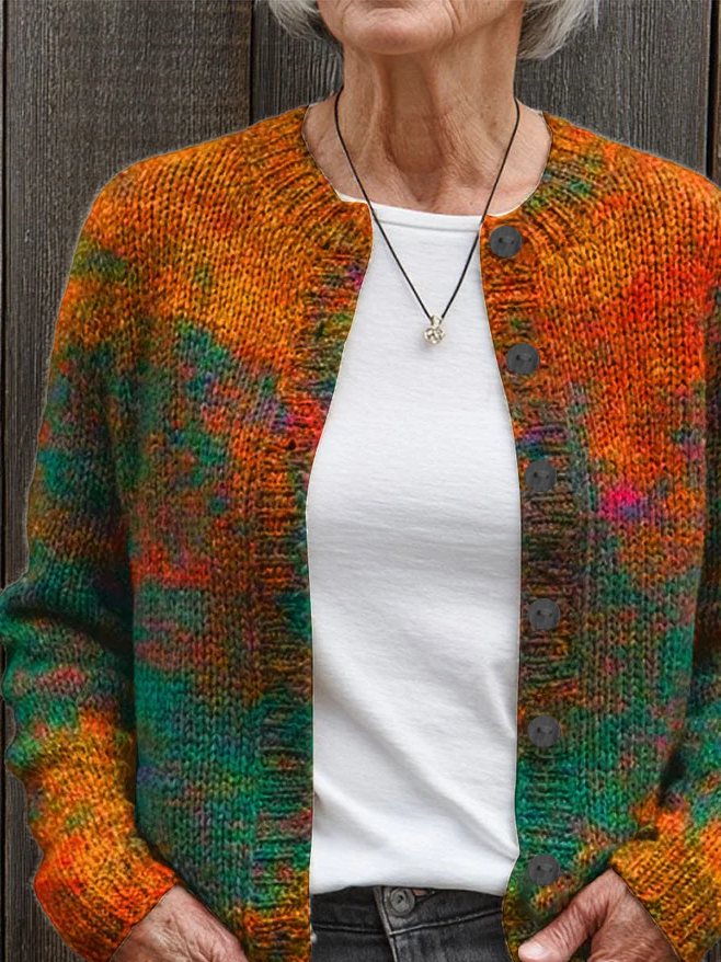 Damen Abstrakt Print Langarm Rundhals Retro Frühling/Herbst Strickjacke Oberbekleidung