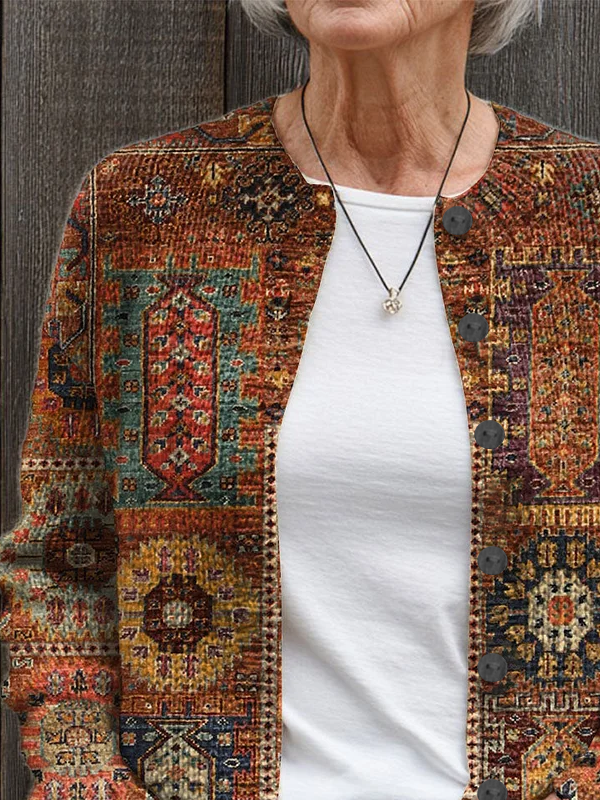 Damen Abstrakt Print Langarm Rundhals Retro Frühling/Herbst Strickjacke Oberbekleidung