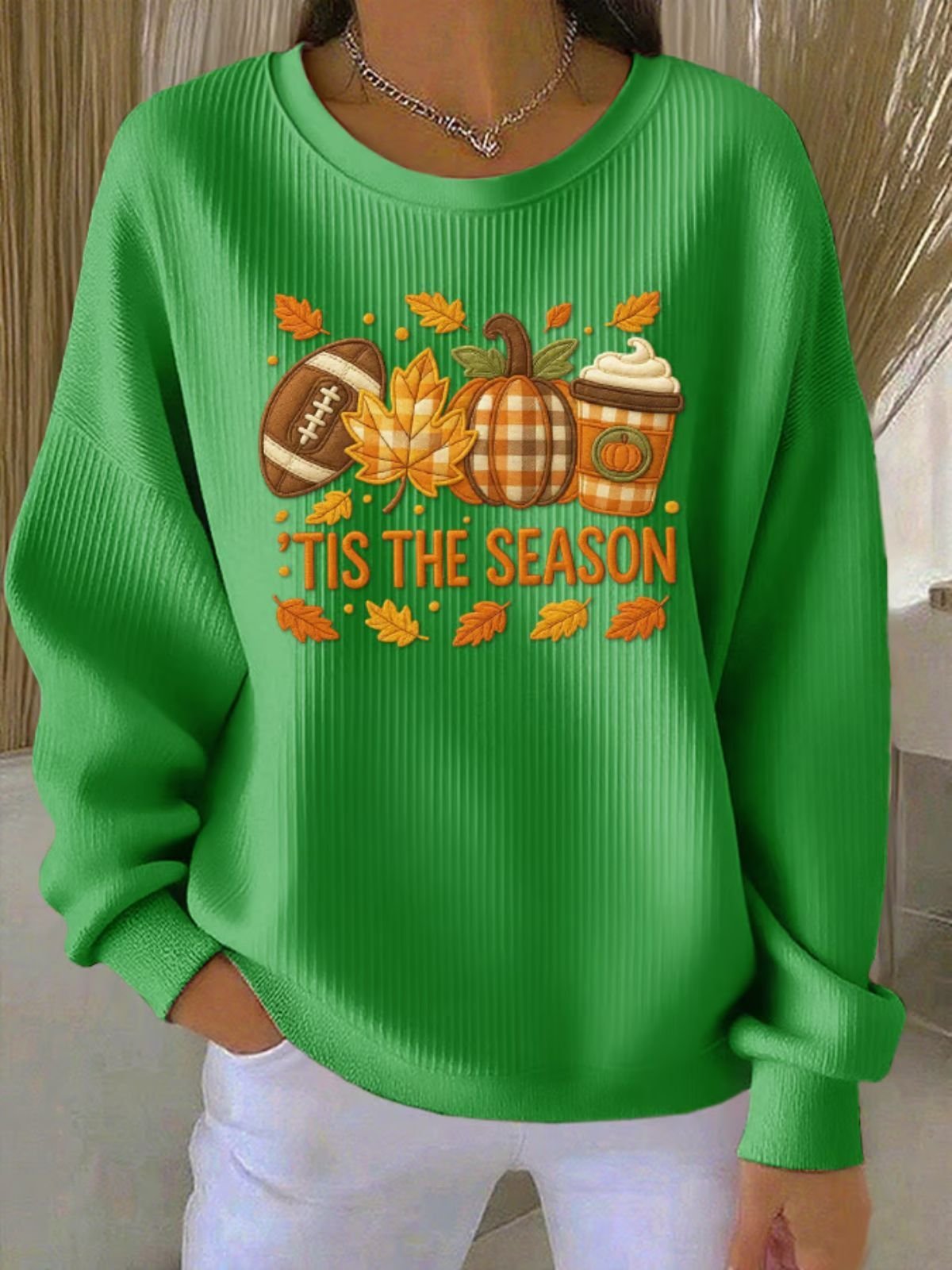 Damen Ahornblatt Rundhals Lässig Frühling/Herbst Langarm Sweatshirt