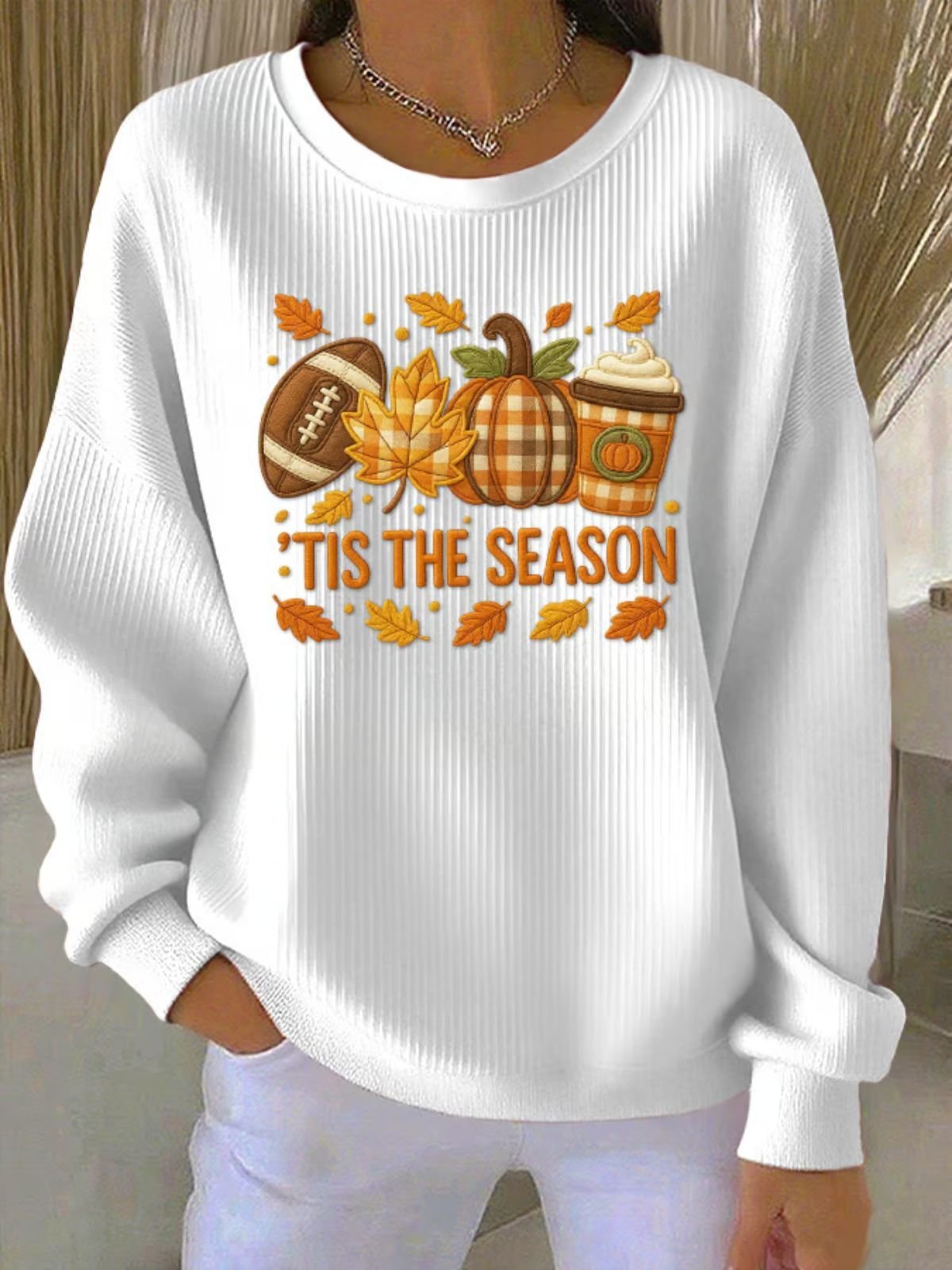Damen Ahornblatt Rundhals Lässig Frühling/Herbst Langarm Sweatshirt