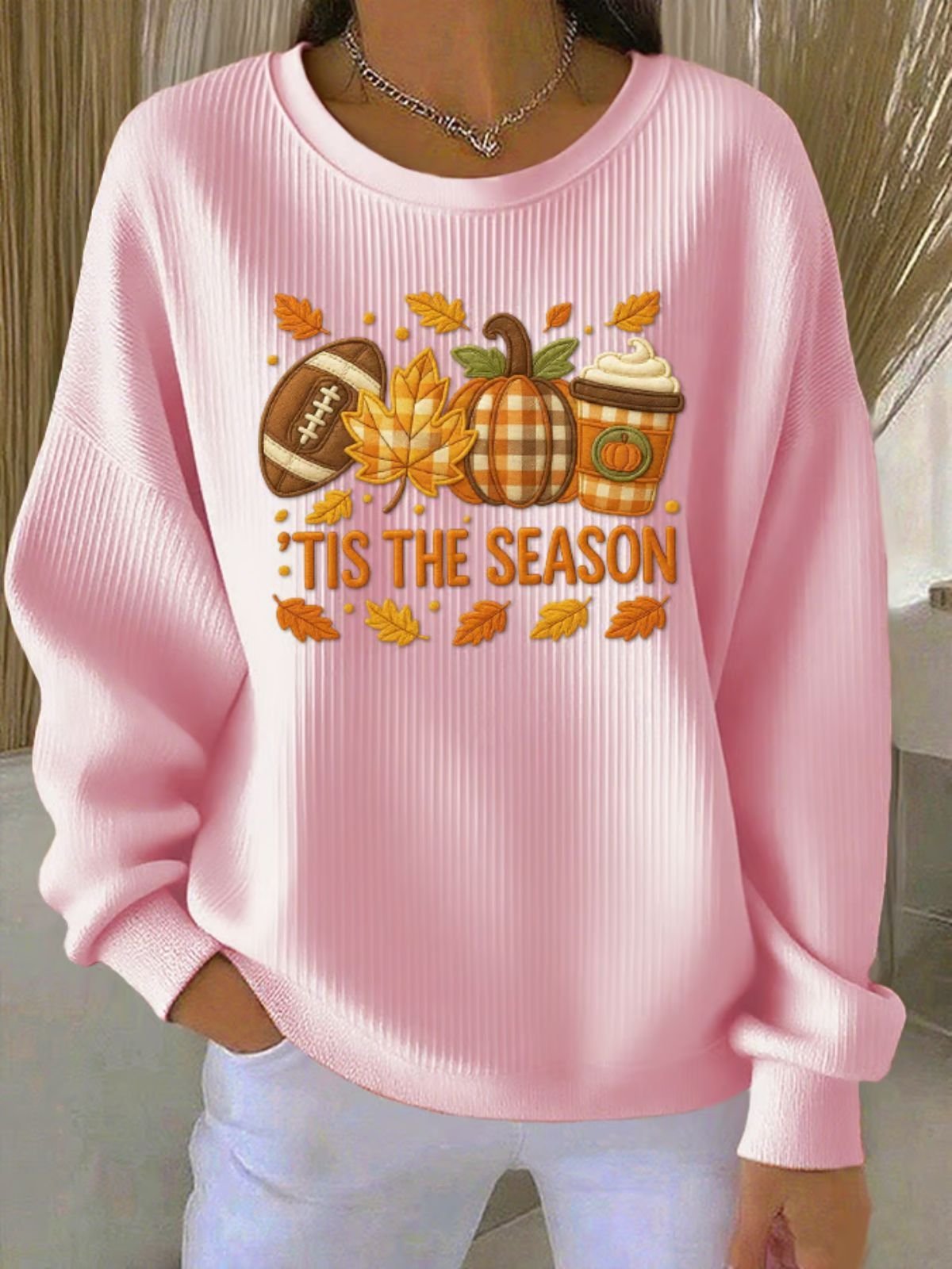 Damen Ahornblatt Rundhals Lässig Frühling/Herbst Langarm Sweatshirt
