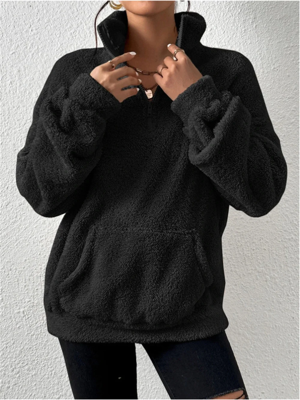 Damen Unifarben Mock Neck Nahtverarbeitung Retro Frühling/Herbst Langarm Sweatshirt