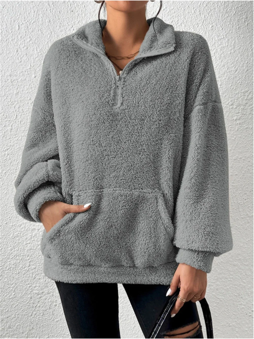 Damen Unifarben Mock Neck Nahtverarbeitung Retro Frühling/Herbst Langarm Sweatshirt