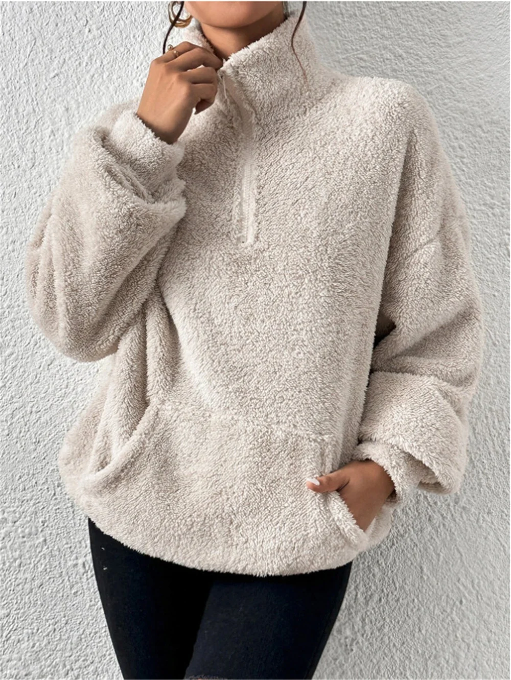 Damen Unifarben Mock Neck Nahtverarbeitung Retro Frühling/Herbst Langarm Sweatshirt