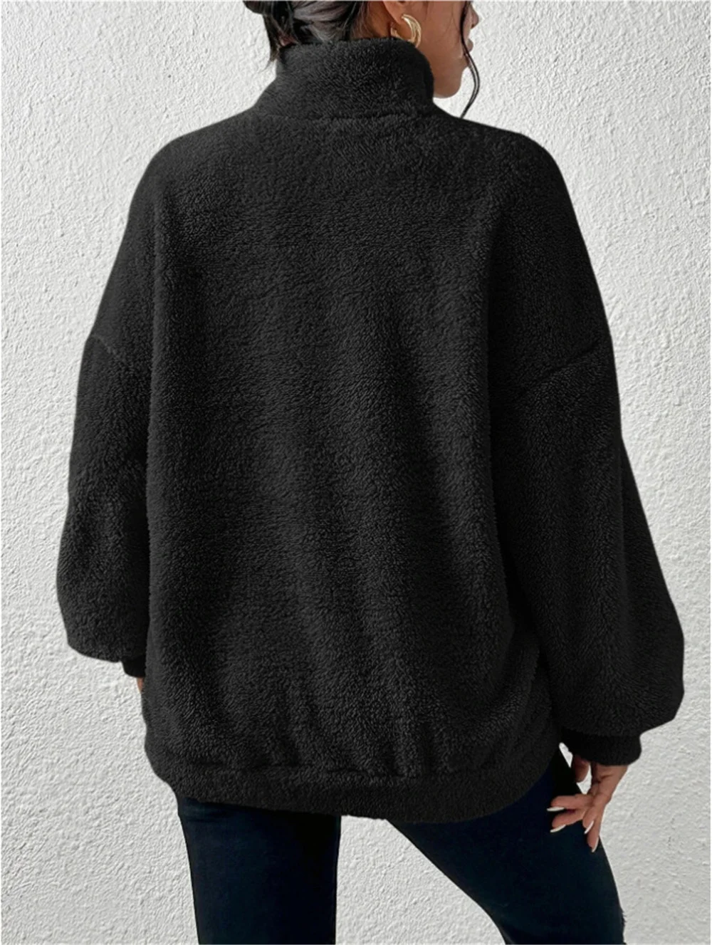 Damen Unifarben Mock Neck Nahtverarbeitung Retro Frühling/Herbst Langarm Sweatshirt