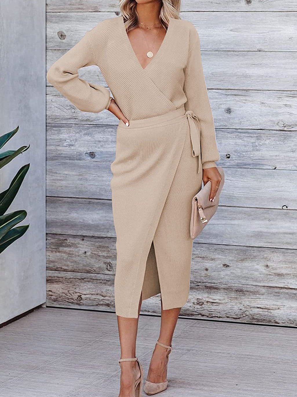 Damen Unifarben Langarm Frühling/Herbst Nahtverarbeitung Kleid V-Ausschnitt Täglich Retro Maxikleid Tanktop A-Linien-Kleid