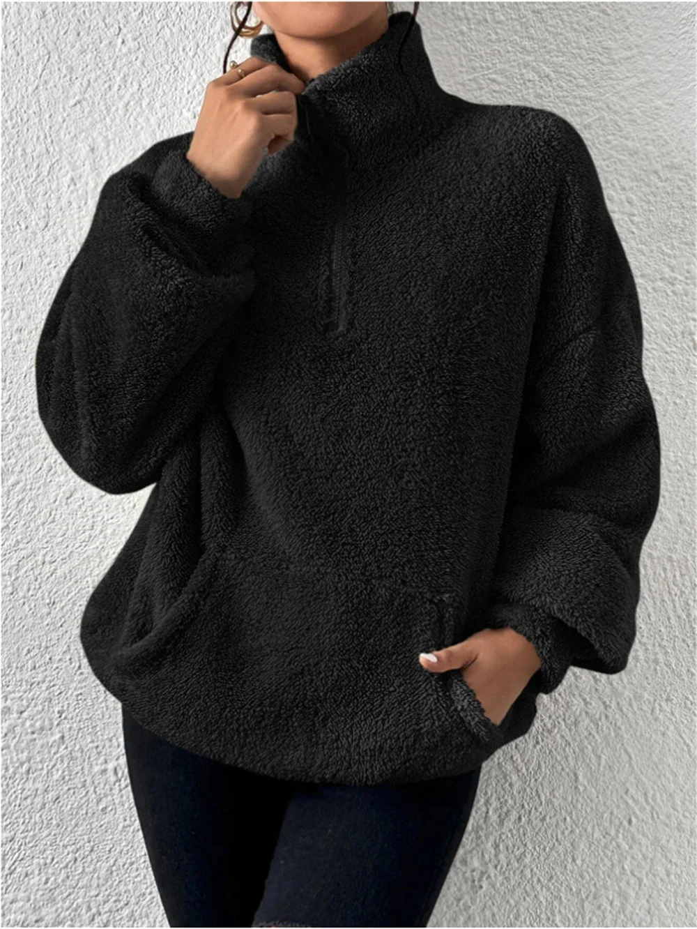 Damen Unifarben Mock Neck Nahtverarbeitung Retro Frühling/Herbst Langarm Sweatshirt