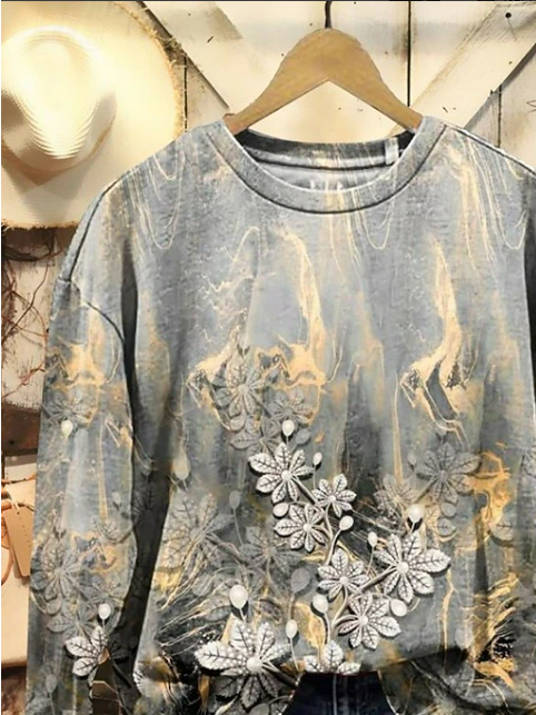 Damen Geblümt Rundhals Print Lässig Frühling/Herbst Langarm Sweatshirt