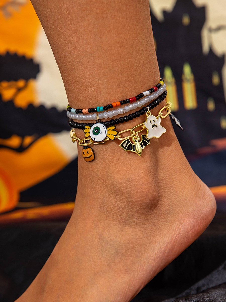 Bunt Reis Korn Geist Kürbis die Fledermaus Fußkettchen Fünfteilig Set DUNKEL Lustig Schädel Halloween Fuß Ornamente Fünfteilig Set