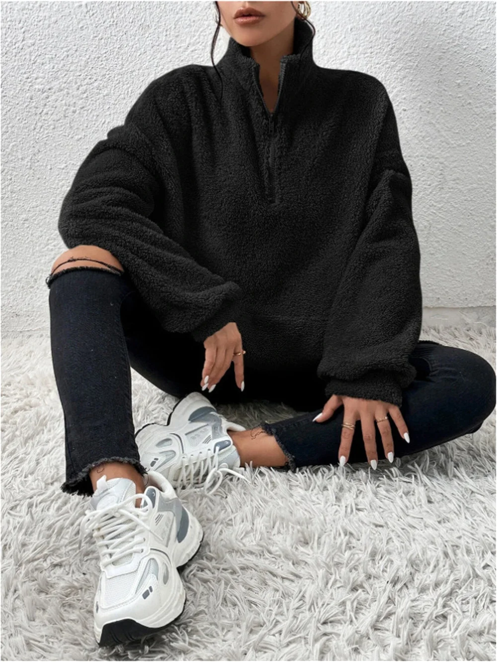 Damen Unifarben Mock Neck Nahtverarbeitung Retro Frühling/Herbst Langarm Sweatshirt