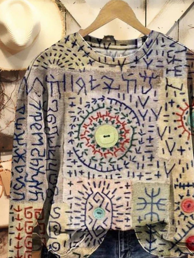Damen Abstrakt Rundhals Print Lässig Frühling/Herbst Langarm Sweatshirt