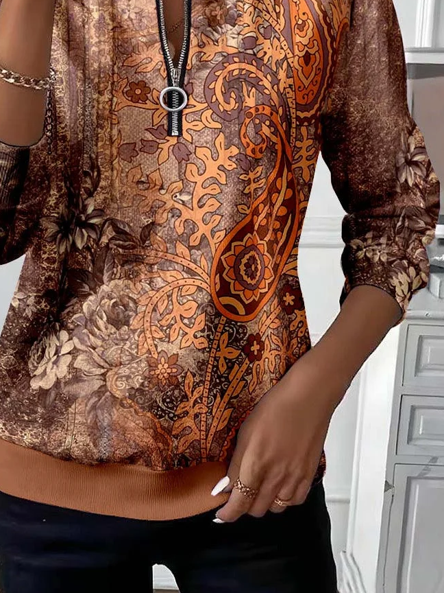Damen Geblümt Rundhals Print Lässig Frühling/Herbst Langarm Sweatshirt