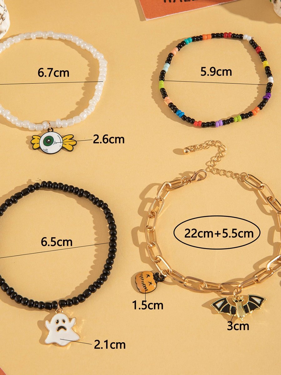 Bunt Reis Korn Geist Kürbis die Fledermaus Fußkettchen Fünfteilig Set DUNKEL Lustig Schädel Halloween Fuß Ornamente Fünfteilig Set