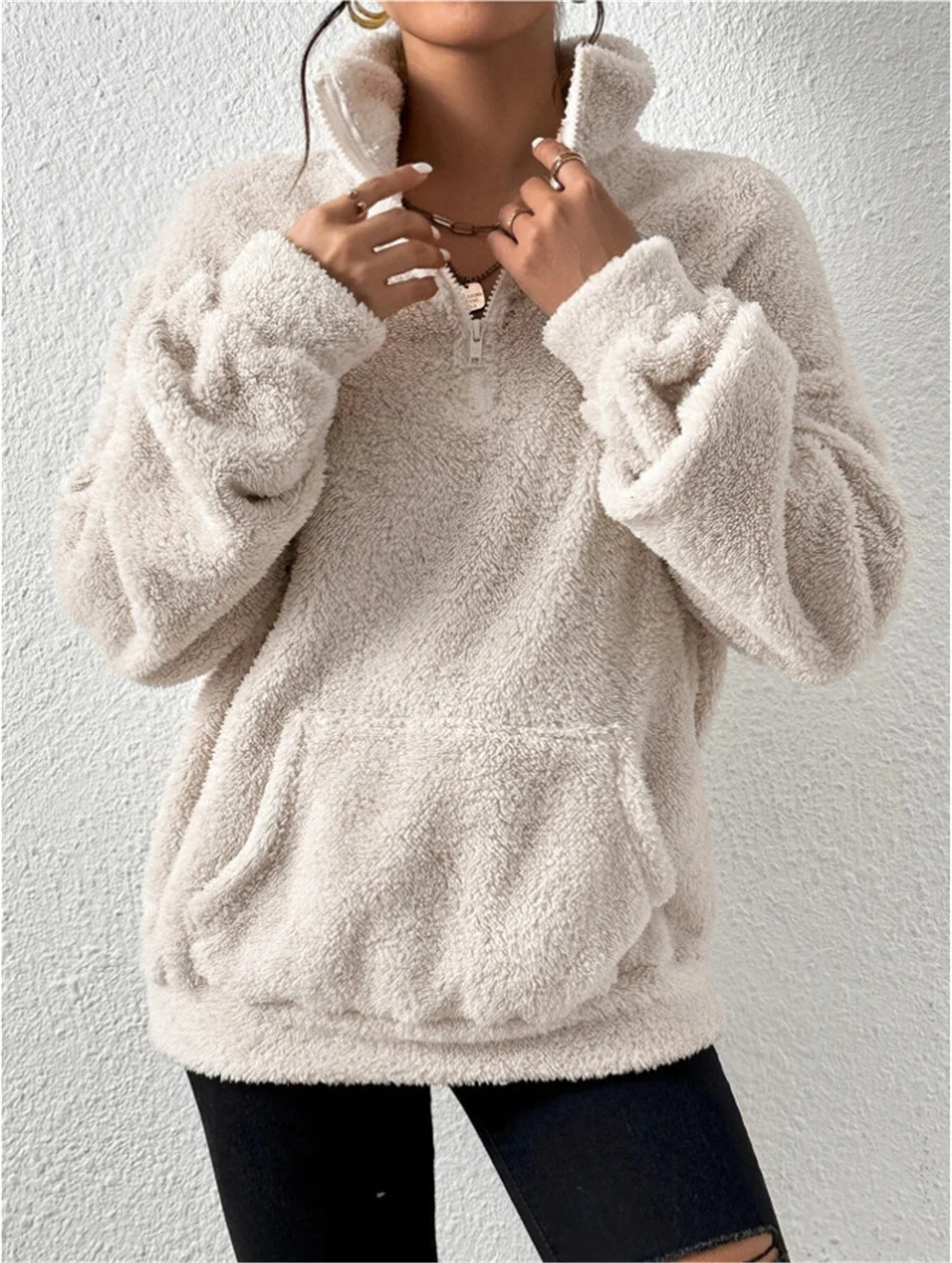 Damen Unifarben Mock Neck Nahtverarbeitung Retro Frühling/Herbst Langarm Sweatshirt