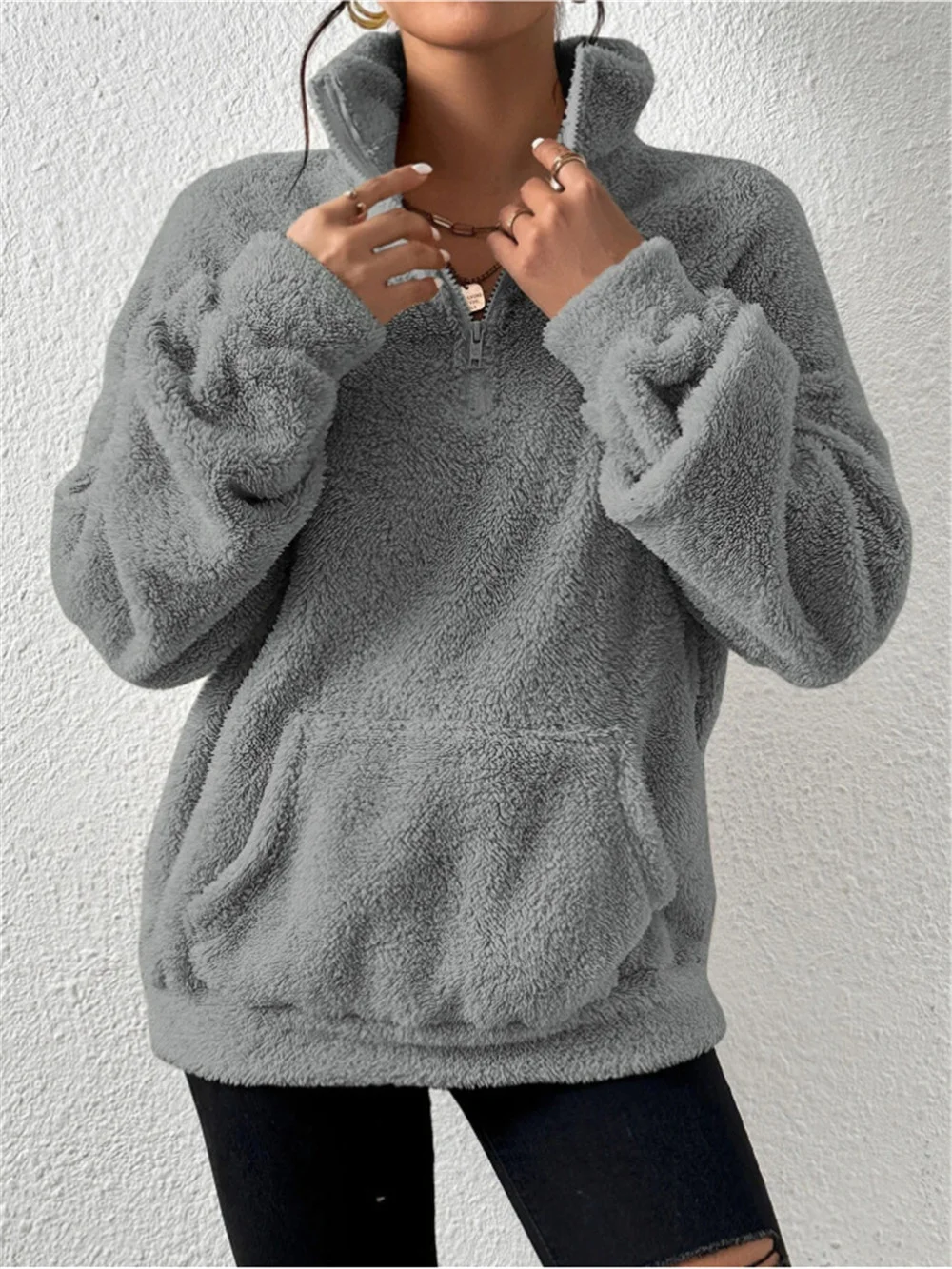 Damen Unifarben Mock Neck Nahtverarbeitung Retro Frühling/Herbst Langarm Sweatshirt